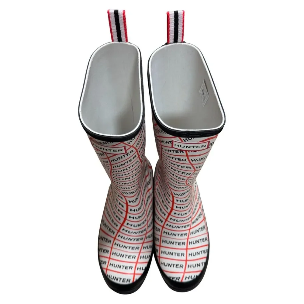 Hunter WFT2065RMA Play Boot Tall Sonic Logo Print Rain Boots White/Red US 6